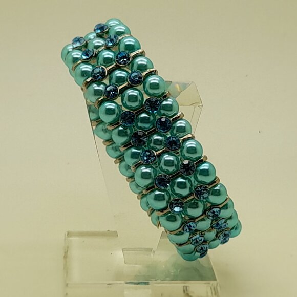 Gorgeous 6mm blue Glass pearl Multi-Strand with blue Stretch fashion Bracelets - Picture 3 of 4